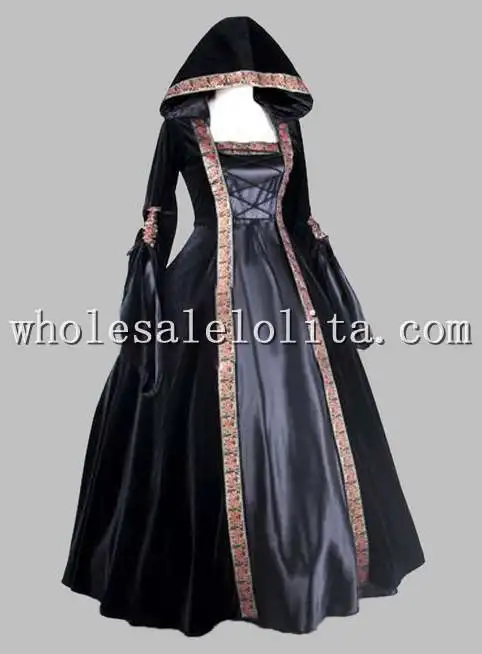 Черный вельветовый в готическом стиле и шелкоподобный костюм ведьмы на