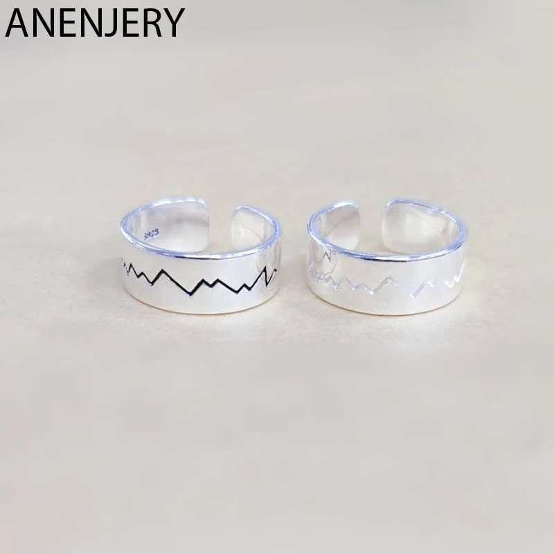 ANENJERY 925 пробы Серебряные кольца для Для женщин Новинка Promiss сердцебиение волна кольцо ecg Регулируемый Корейская Ювелирная повязка на голову S-R403