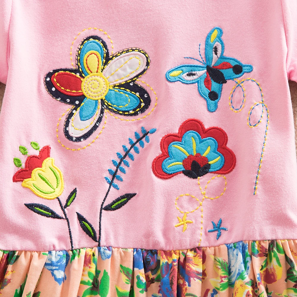 Летнее платье для девочек изящная хлопковая одежда с круглым воротником милая