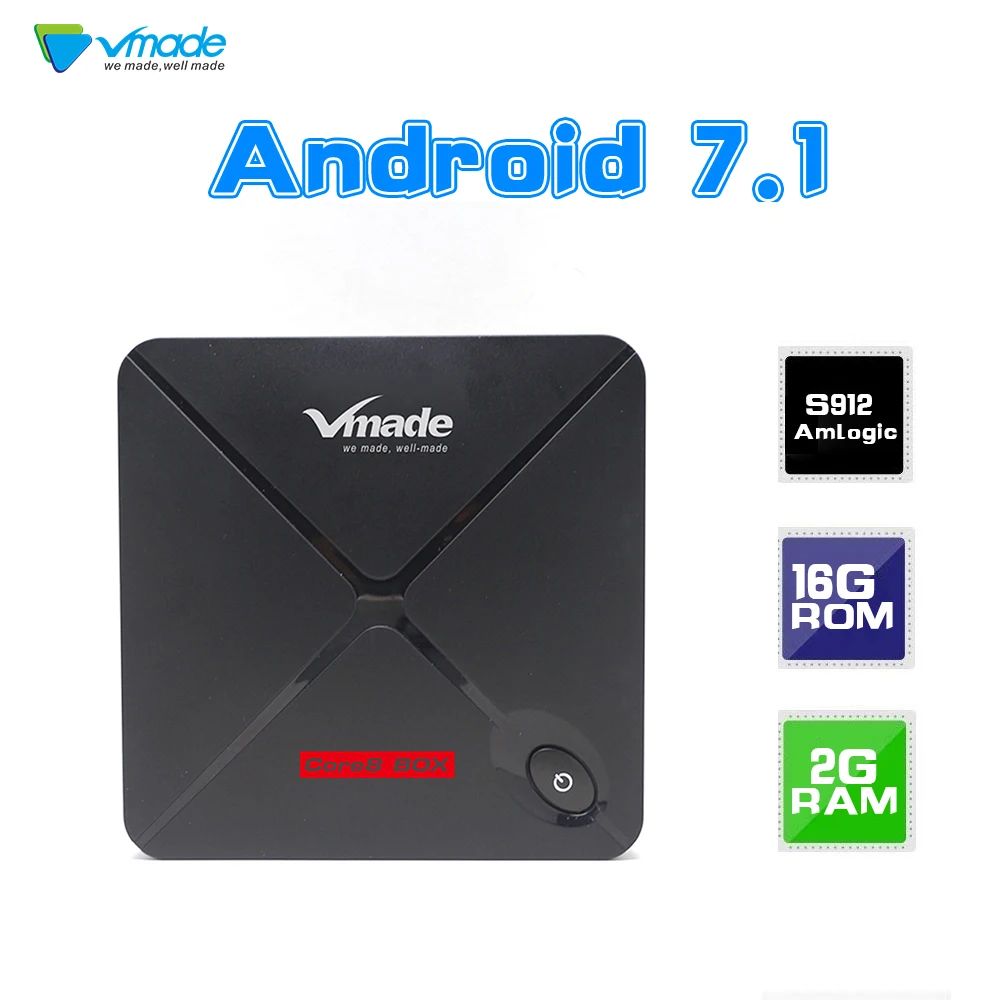 Vmade ТВ коробка Android 7,1 V9PRO Amlogic S912 Android tv box 4 ядра CortexA53 до 1,5 ГГц смарт-поддержка ТВ-коробок 802,11 b/g/n+ 5G+ BT
