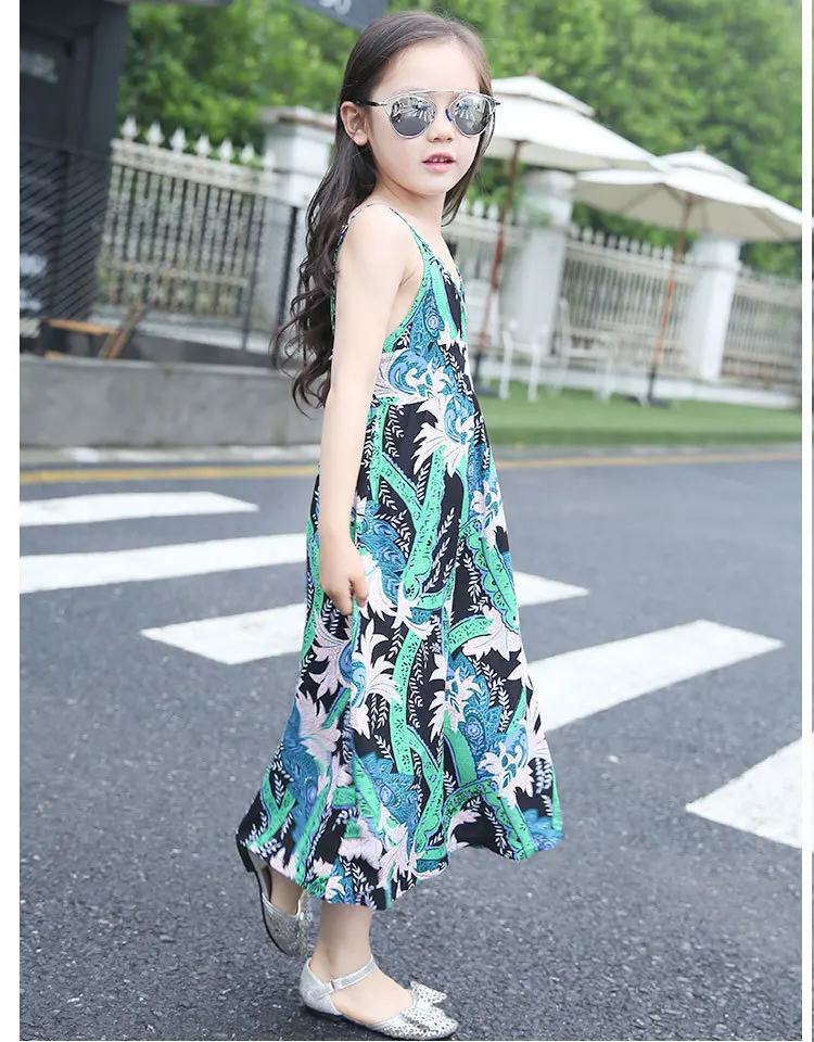 Девочки-подростки Платье Лето 2017 Пляж Стиль Цветок Печатных Детские Платья Для