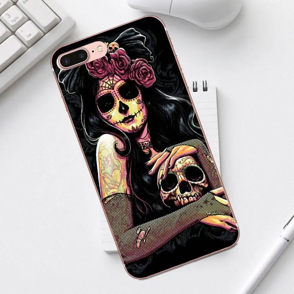 Qdowpz сахарный череп цветочный узор для Galaxy Alpha Core Prime Note 4 5 8 S3 S4 S5 S6 S7 S8 S9 mini edge Plus TPU