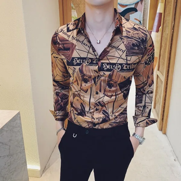 As the photo show Camiseta de hombre высококачественные мужские рубашки с длинным рукавом с цифровым принтом, рубашки для детей, приталенная Уличная Повседневная блуза Homme - Цвет: As the photo show