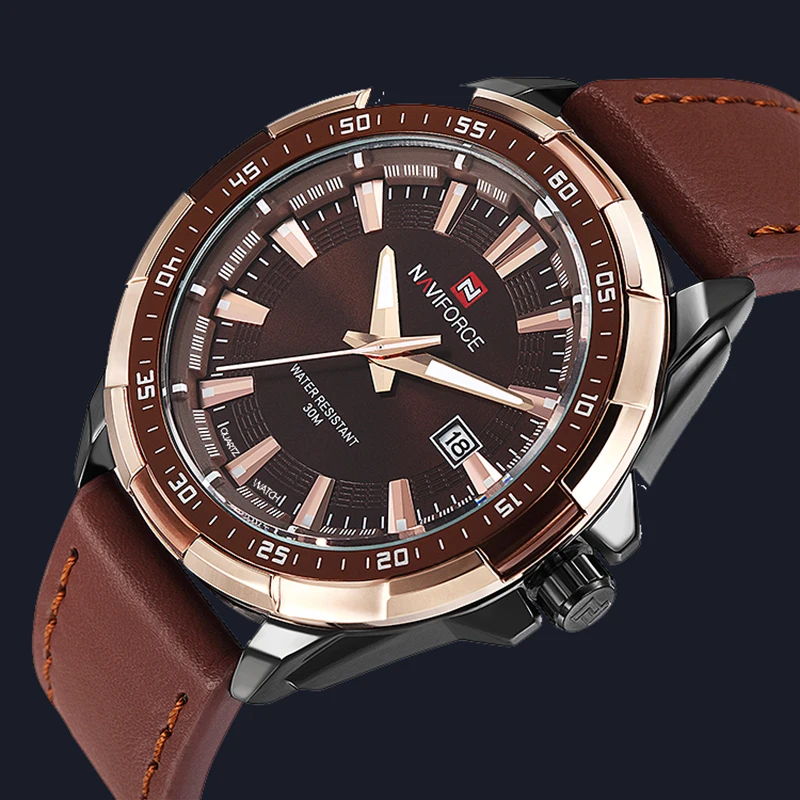 Relogio NAVIFORCE роскошные часы мужские спортивные часы кожаные водонепроницаемые кварцевые наручные часы светящиеся Аналоговые часы с календарем часы 9056