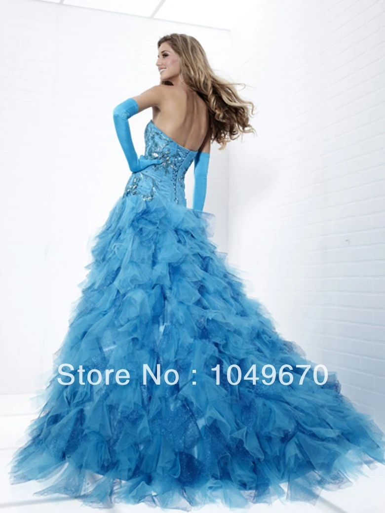 Haute Couture 2014 Blue Strapless Tutu Dress Organza Prom Dresses Long For Party N196|dresses for large bust|dress fabric by the yarddress clothes |