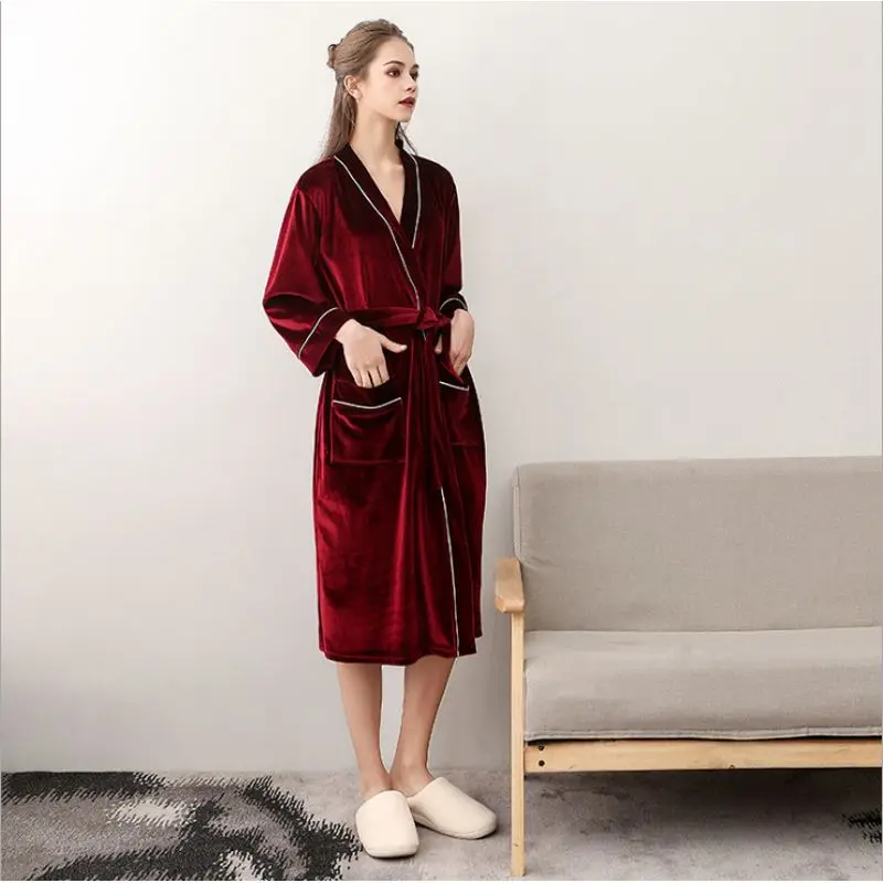 Women Red Зима 3XL халаты для влюбленных пижамы женский теплый тростниковый халат пары длинный рукав халат женский с отложным воротником халат с поясом - Цвет: Women Red