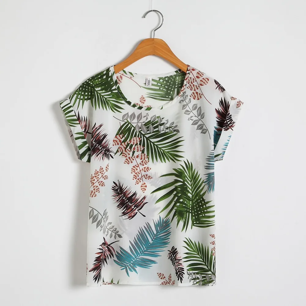 

Baharcelin Vestidos Summer Blouse short Sleeve Casual Women Chiffon Blouse Plus Size 3XL 4XL printed floral Top Clothing
