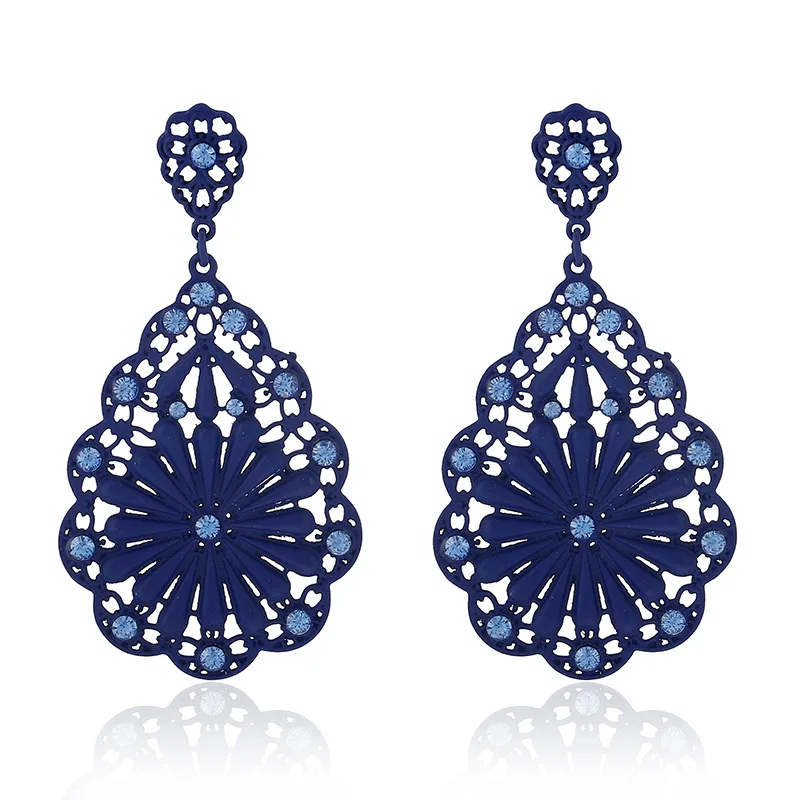 Женские винтажные серьги капельки однотонные в стиле бохо с цветочным узором