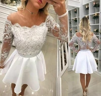 white long sleeves cocktail dresses 2019 a line short mini graduation formal club wear homecoming prom party gowns plus size