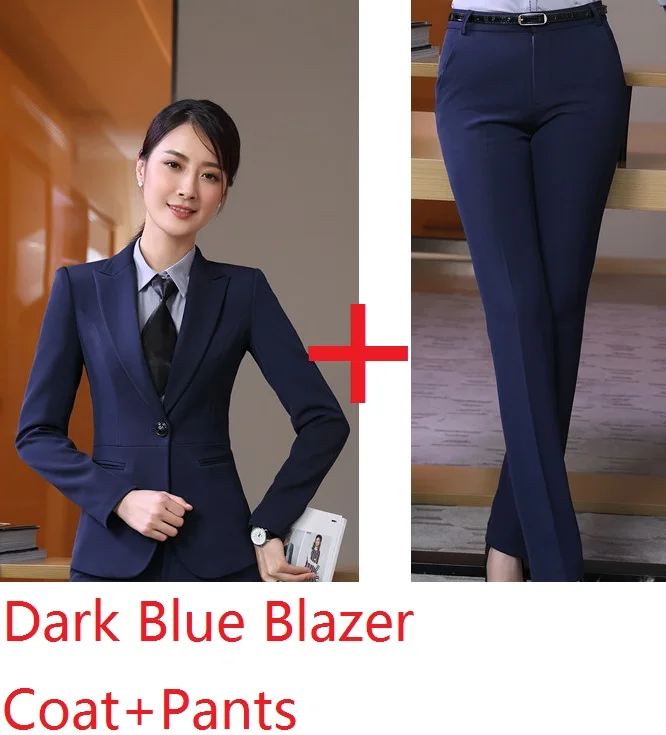Dark Blue Новинка, форменный дизайн, брючные костюмы с куртками и брюками для женщин, деловая рабочая одежда, блейзеры и топы, женские брючные костюмы - Цвет: Dark Blue