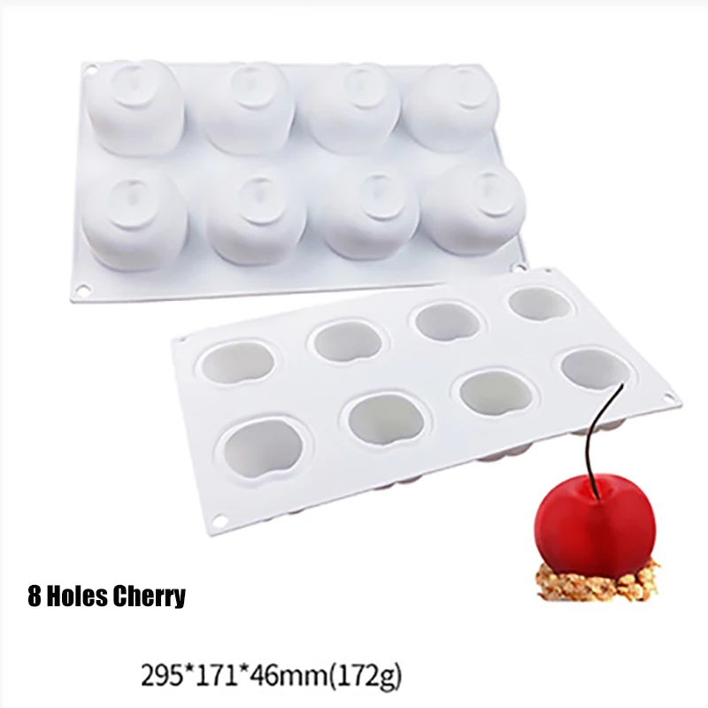 8 Holes Cherry GODWJ Фрукты Яблоко лимон груша вишня мусс силиконовая форма для торта 3D форма для выпечки шоколадное украшение Маффин Moule печенье DIY - Цвет: 8 Holes Cherry