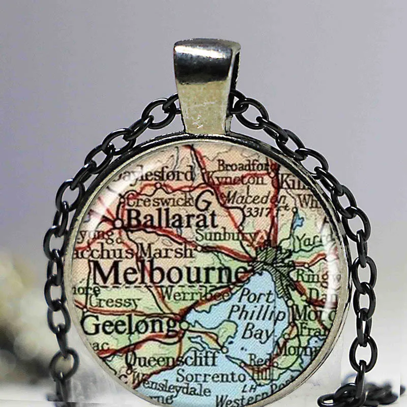 Melbourne Map Pendant Resin Charm Australia Silver Color Necklace Travel Gift Round | Украшения и аксессуары