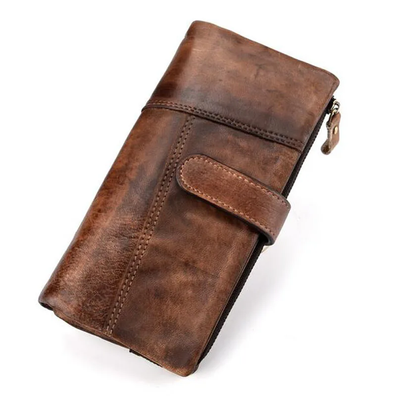 New Men Cowhide Leather Wallets Vintage Walet Male Long Clutch with Coin Purse Pocket Rfid