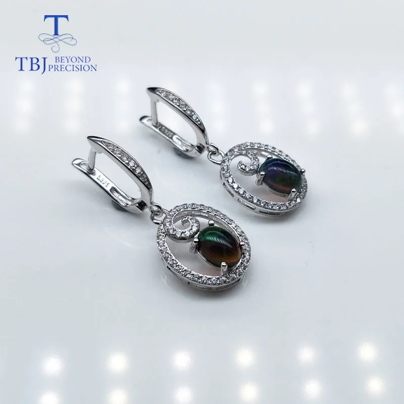 Женские серьги с овальной застежкой TBJ овальные натуральным черным опалом 5 х7 мм