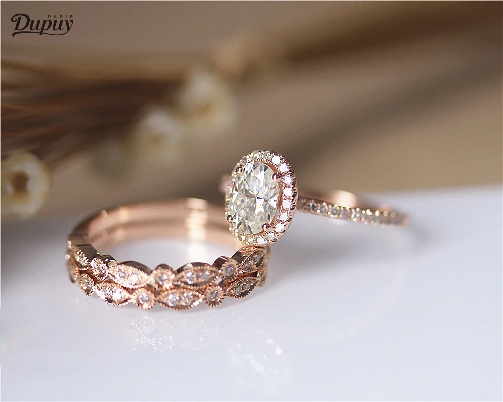 DUPUY 14K набор обручальных колец из розового золота 6*8 мм OvalCut Forever классическое