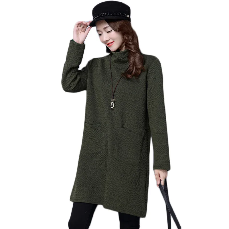 

Casual Fashion Women Dresses 2019 Autumn Winter New High Collar Long Sleeve A-line Dress Retro Loose Big size Base Dress f202