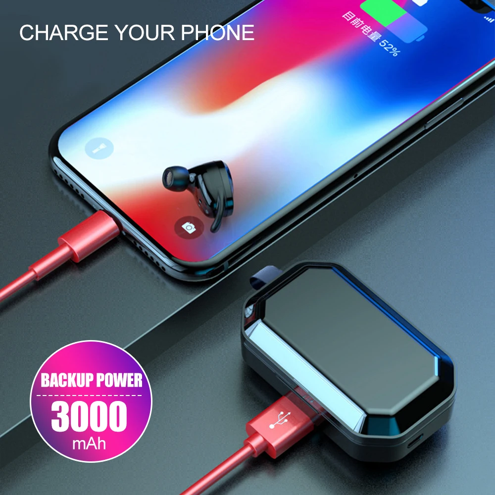 True TWS Wireless Earbuds Bluetooth 5.0 Earphones Touch Control Twins Headsets IPX7 Waterproof Earphone with Charging Box