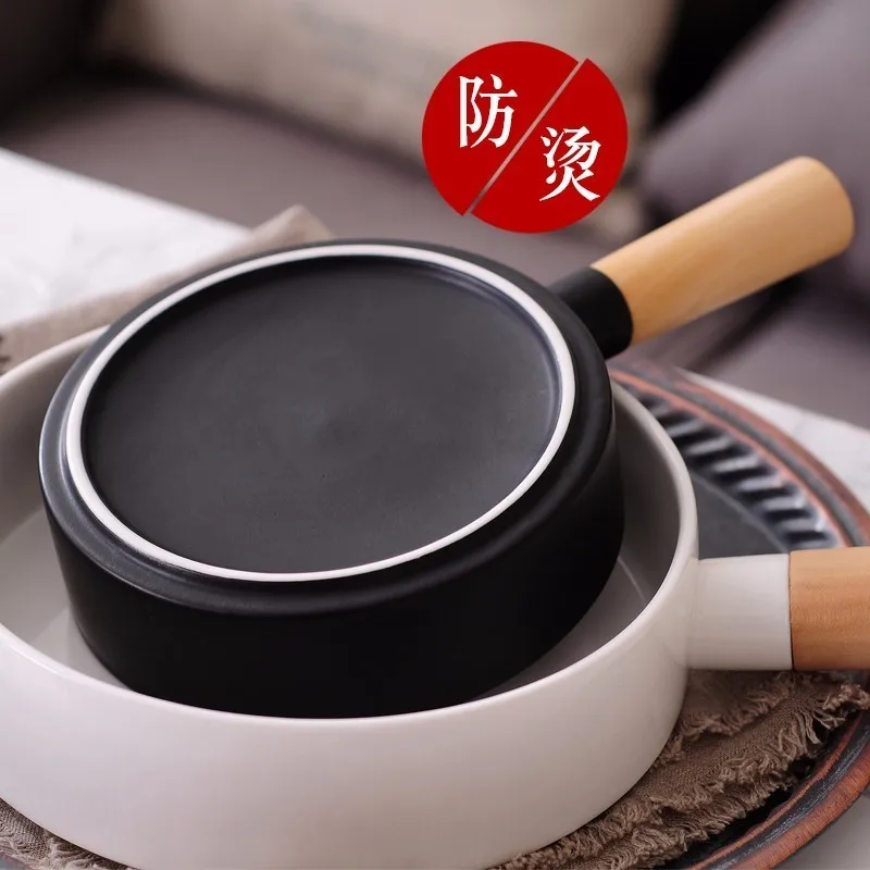 Nordic creative round wood handle spaghetti plate simple home snack dish western food steak pan dinner ceramica plates flatware | Дом и сад