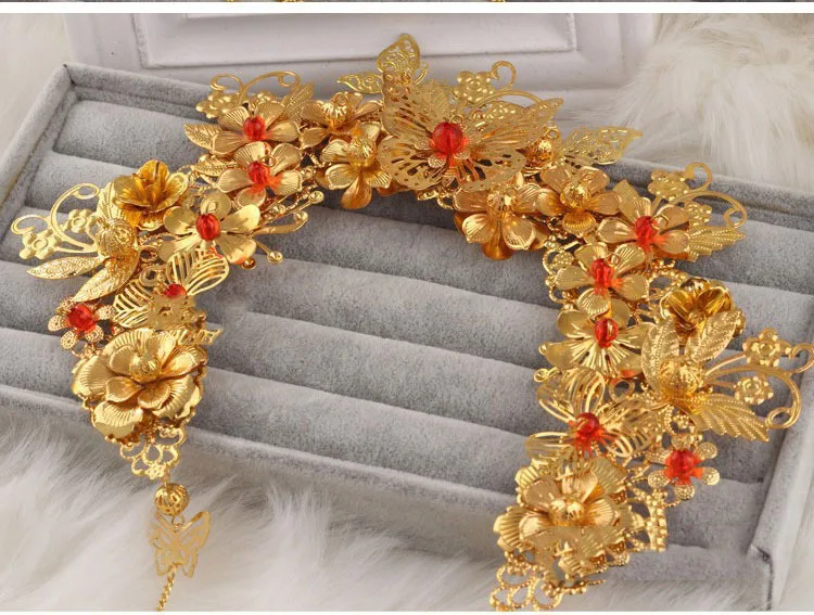 Роскошные китайские винтажные золотые свадебные головные уборы HIMSTORY аксессуары