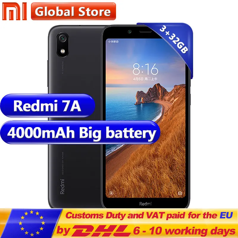 Xiaomi Redmi 7A 7 A 32GB rom 3GB ram 5 45 &quotSnapdargon 439 Восьмиядерный мобильный телефон 4000mAh