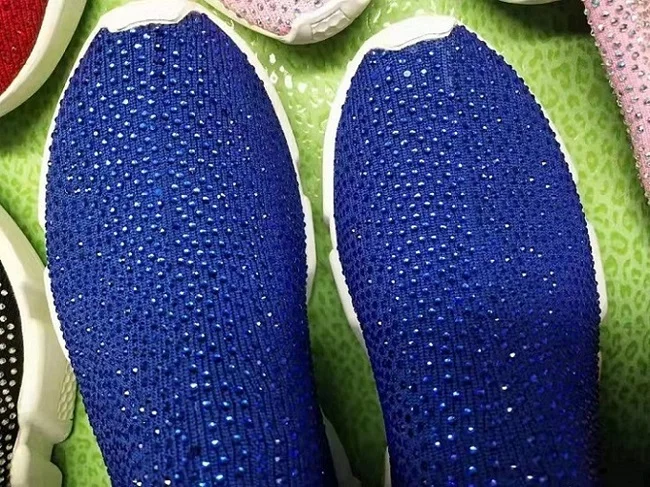 blue Новые длинные гольфы для Стразы кроссовки bling Стразы обувь на каждый день; женская вязаная Носки Сапоги выше колена, тонкий Стразы women34-48 - Цвет: blue