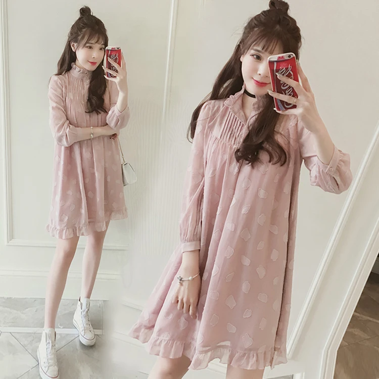 

Spring New Large Size Women's Dress Covered Belly Blouse Chiffon A Word Dress Spring and Autumn