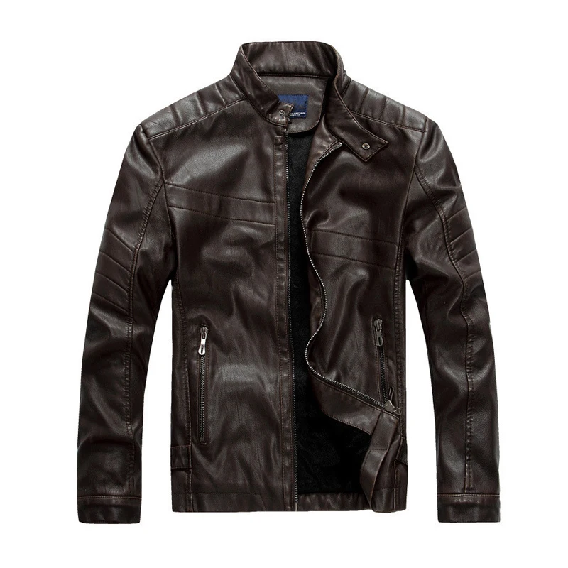 Облегающая Мужская искусственная кожа мужская зимняя куртка кожаная теплая