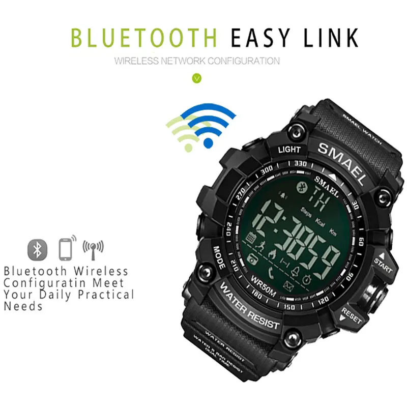 SMAEL android ios Bluetooth Смарт часы мужские водонепроницаемые спортивные наручные 1617B