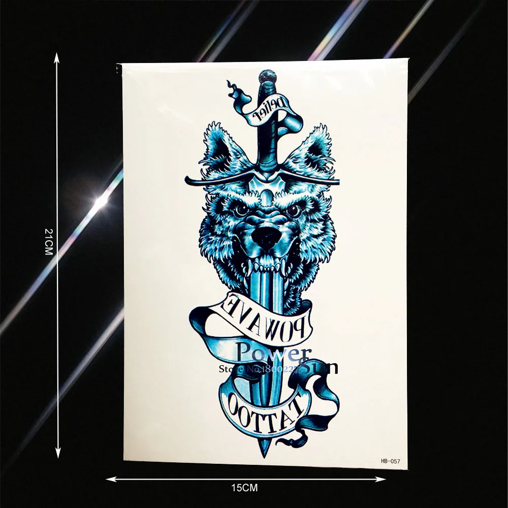 Съемная водостойкая Татуировка клейкая бумага свирепость волк меч тату наклейки