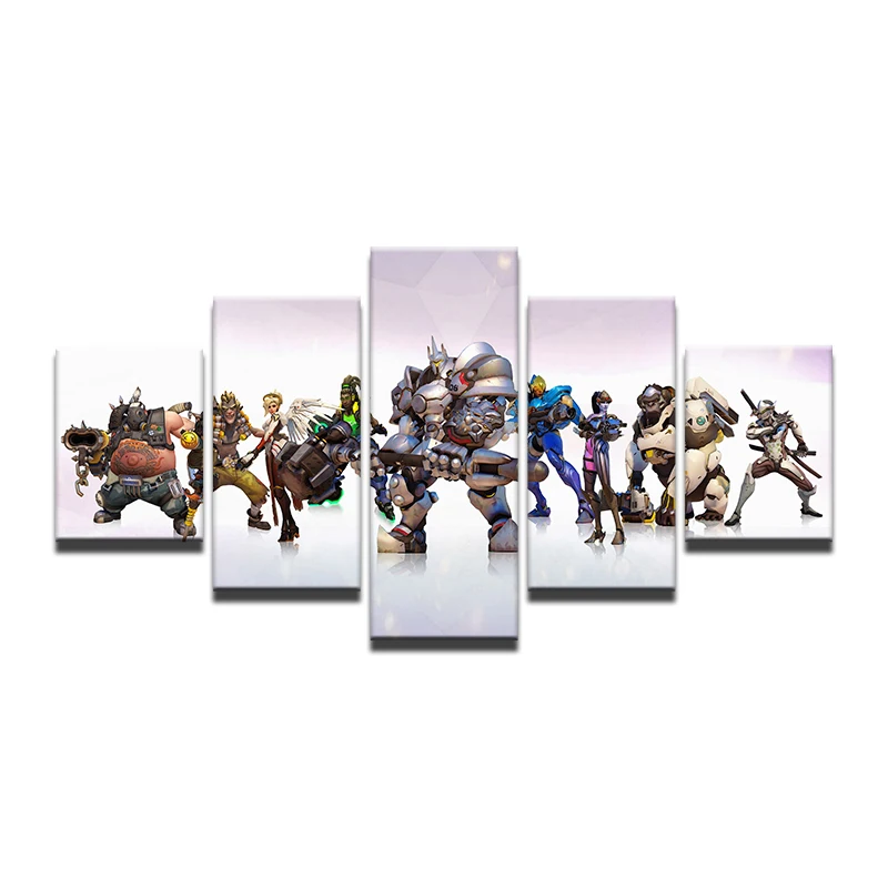 5 шт. персонажи игры Overwatch герои плакат HD Печать Картина на холсте для гостиной