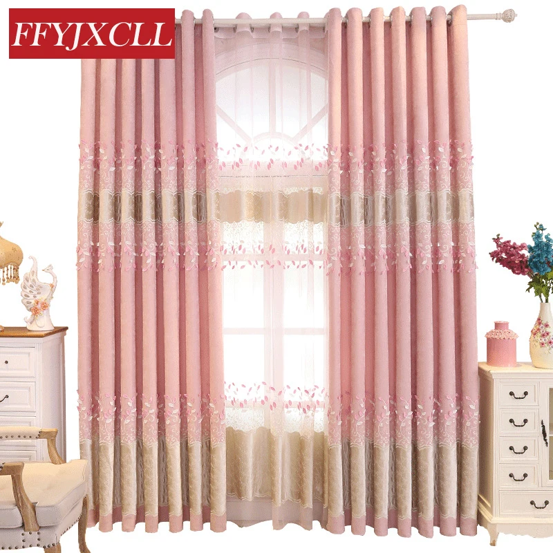 Пасторальные Вышитые розовые листья светонепроницаемые шторы для гостиной