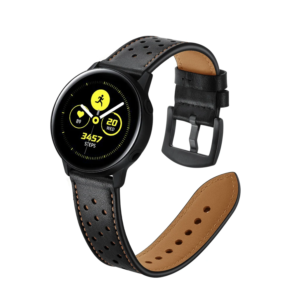 Стиль отверстий ремешок из натуральной кожи для samsung Galaxy Watch Active 20 мм Мужские