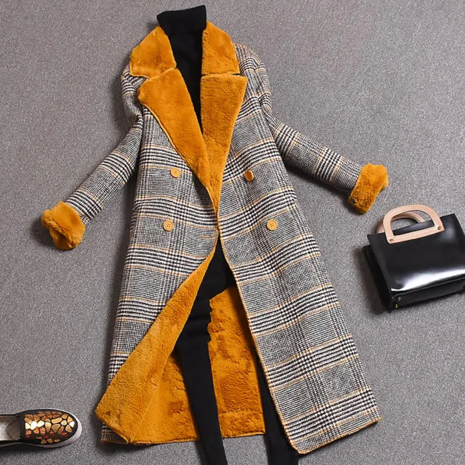 Большие размеры 2XL женщин на осень-зиму шерстяные coat2019 новый плотный бархат плед