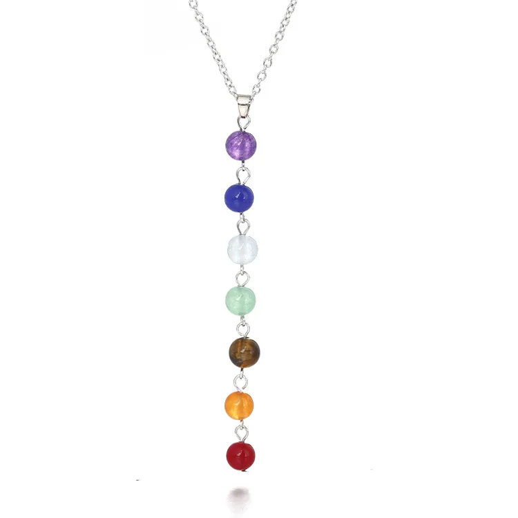 

7 Chakra Gem Stone Beads Pendant Necklace Women Yoga Reiki Healing Balancing Maxi Chakra Necklaces Bijoux Femme Jewelry 2019 New