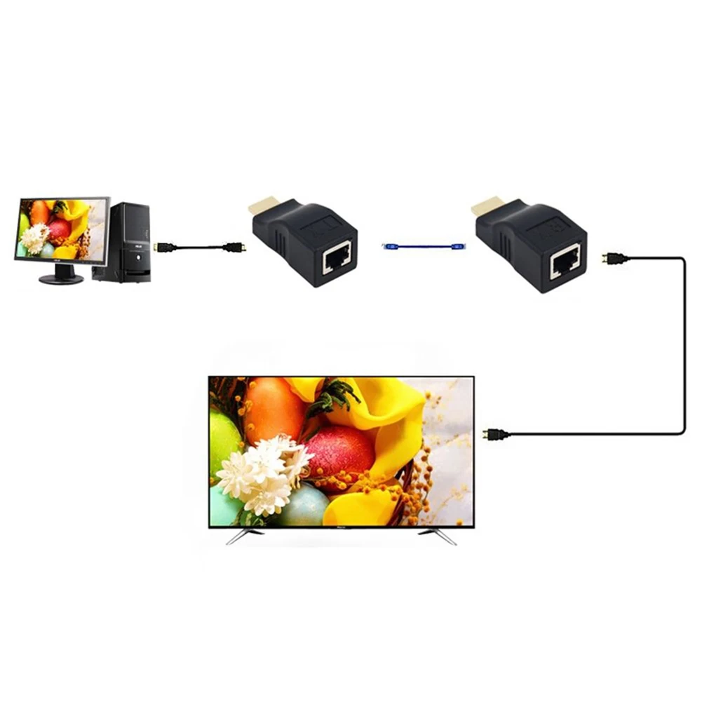Топ 4 K 3D HDMI 1,4 30 M удлинитель к RJ45 над Cat 5e/6 сетевой адаптер LAN Ethernet