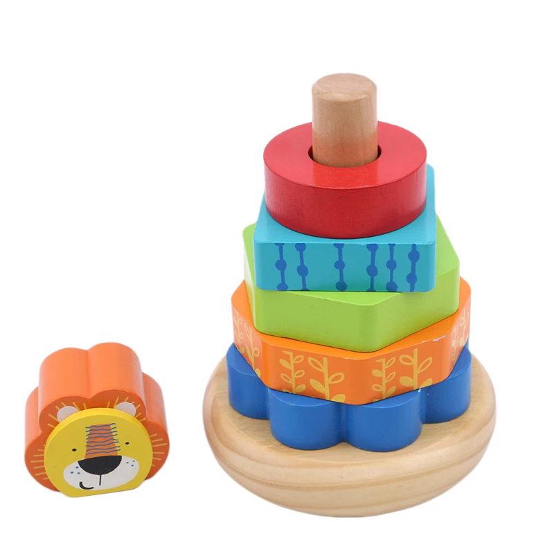 

Wooden Toys Colorful Rainbow Building Blocks Build Game Funny Animals Rainbow Stacking Towers Tumbler Toys Kids Gifts