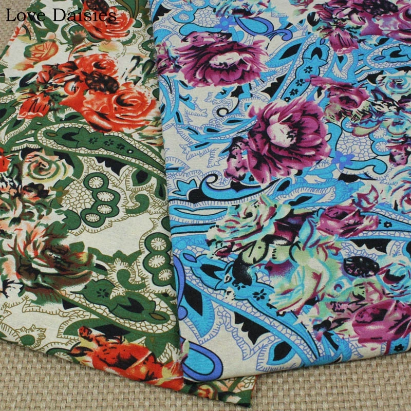 

Cotton/Linen Textile Ethenic BLUE GREEN Paisley Orange Purple Big Flower Fabrics for Tablecloth Curtain Apparel Dress Handwork