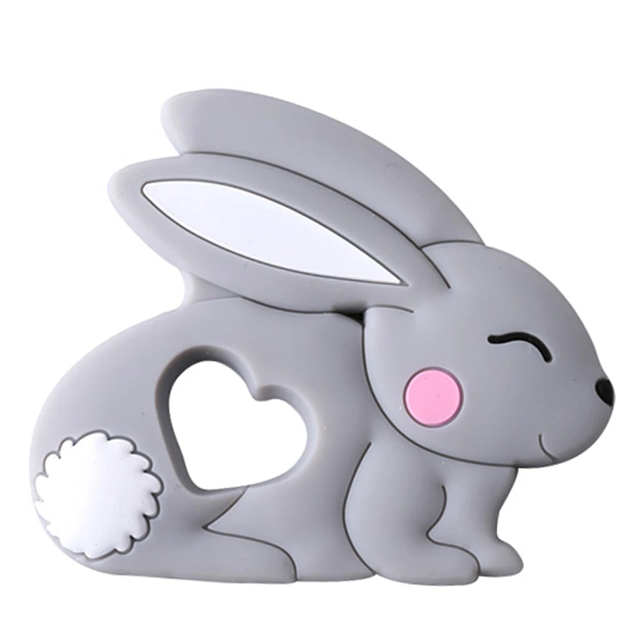 Rabbit Grey 1 шт. детский силиконовый Прорезыватель подвеска с кроликом бусы BPA Бесплатные аксессуары для прорезывания зубов Силиконовые бусы для прорезывания зубов пустышки цепи игрушки - Цвет: Rabbit Grey