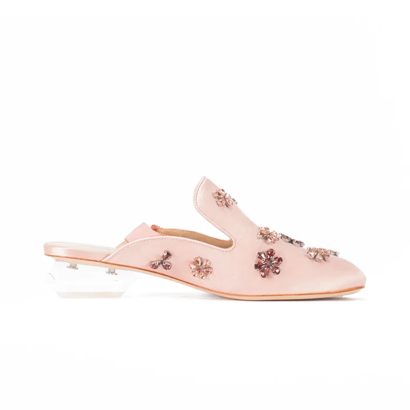 2019 hot sale sweet floral mule sandals woman fashion slides slip on round toe slippers clear heel mules | Обувь
