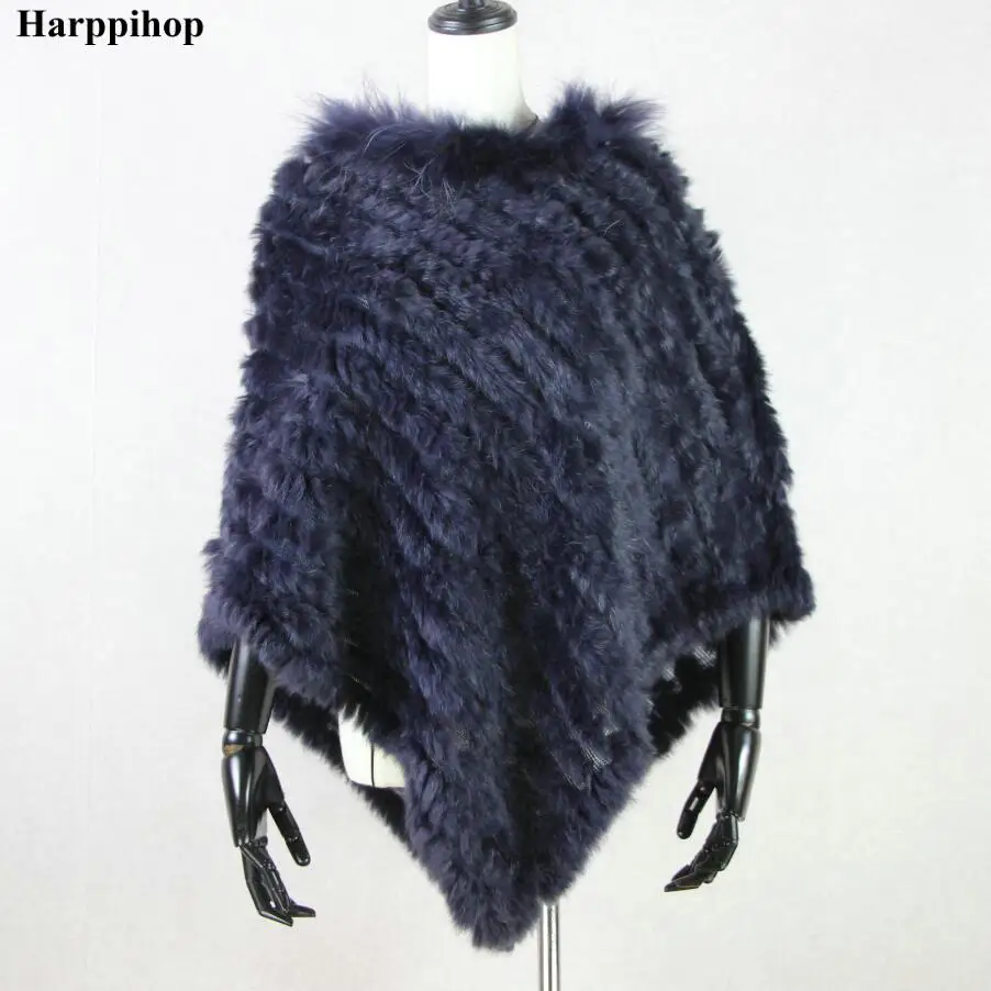 Новинка женский модный пуловер Вязаное пончо из натурального кроличьего меха и