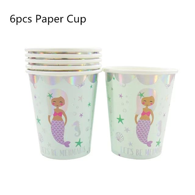 paper cup BIT. FLY Русалка Вечерние одноразовые бумажные стаканчики тарелки соломы вилки ложки Русалка День Рождения украшения Детские принадлежности - Цвет: paper cup