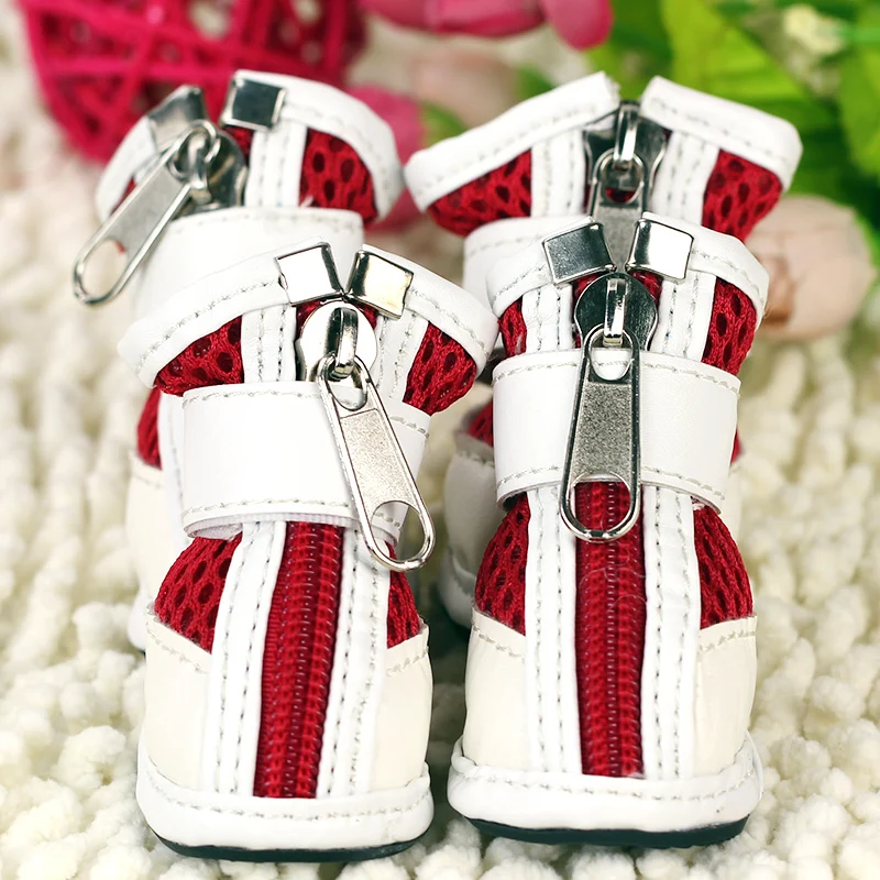 Противоскользящая обувь для животных маленьких собак красный/синий дышащая