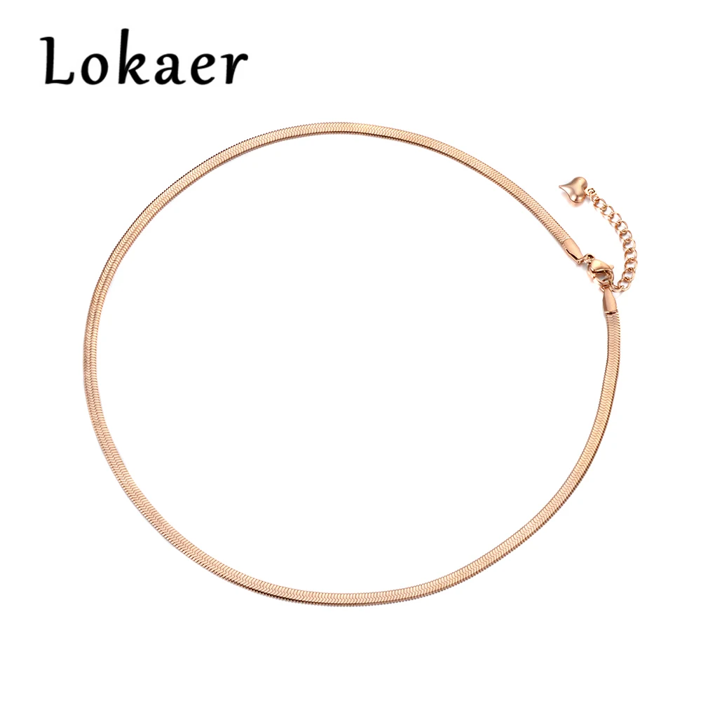 Rose Gold Lokaer Новое поступление образец ювелирных изделий из нержавеющей стали Цепочка Змея тонкое ожерелье розовое золото цвет подарок на Рождество N18065 - Окраска металла: Rose Gold