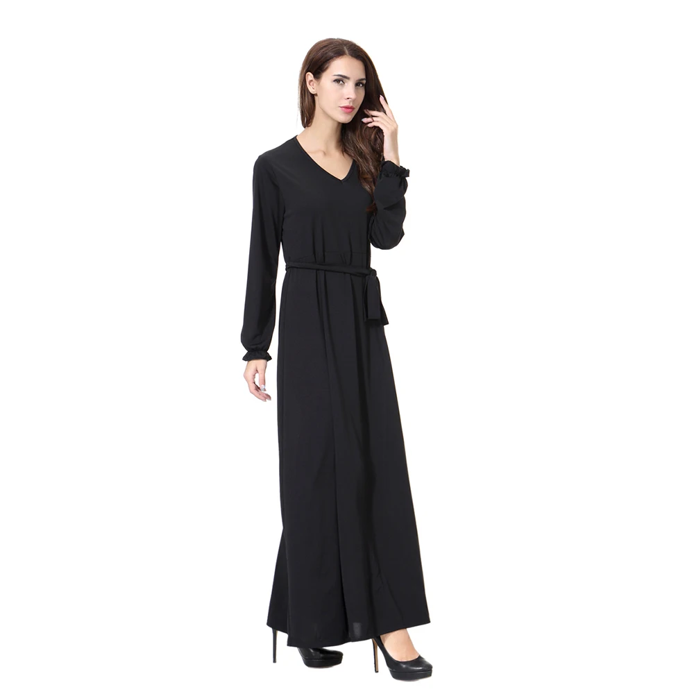 Женское платье с v-образным вырезом Abaya мусульманское макси Jalabiya | Тематическая