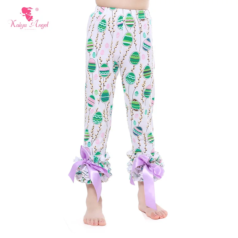 Новинка пасхальные леггинсы для девочек весенние с лентами и оборками оптовая