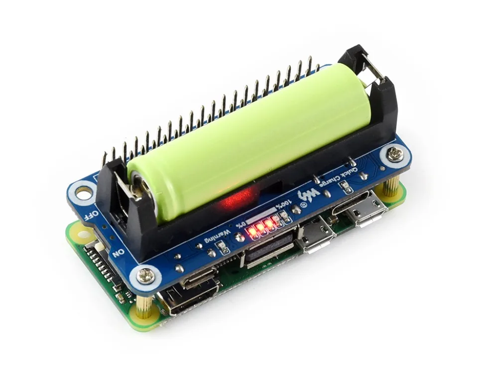 

Waveshare Li-ion Battery HAT for Raspberry Pi 5V Regulated Output Bi-directional Quick Charge integrates SW6106 power bank chip