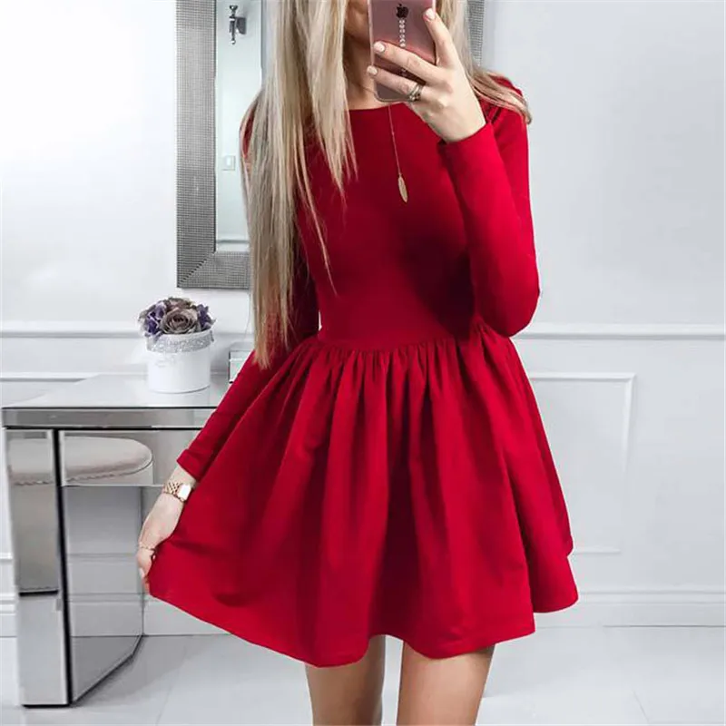 Женское летнее платье с длинным рукавом милое бальное круглой формы мини для
