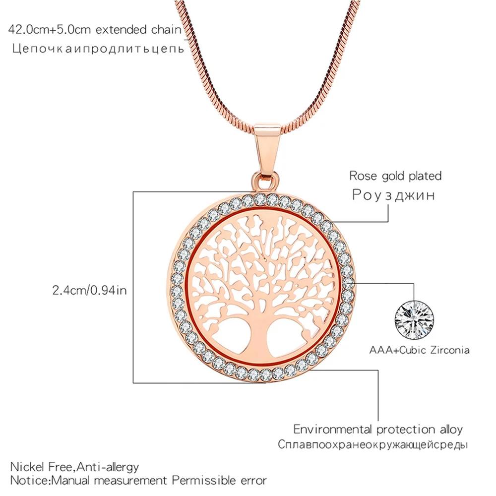 

Gold Crystal Statement Necklace Women Hollow Out Tree of Life Pattern Round Necklaces Moda Mujer Jewelry Fashion Colgante Collar