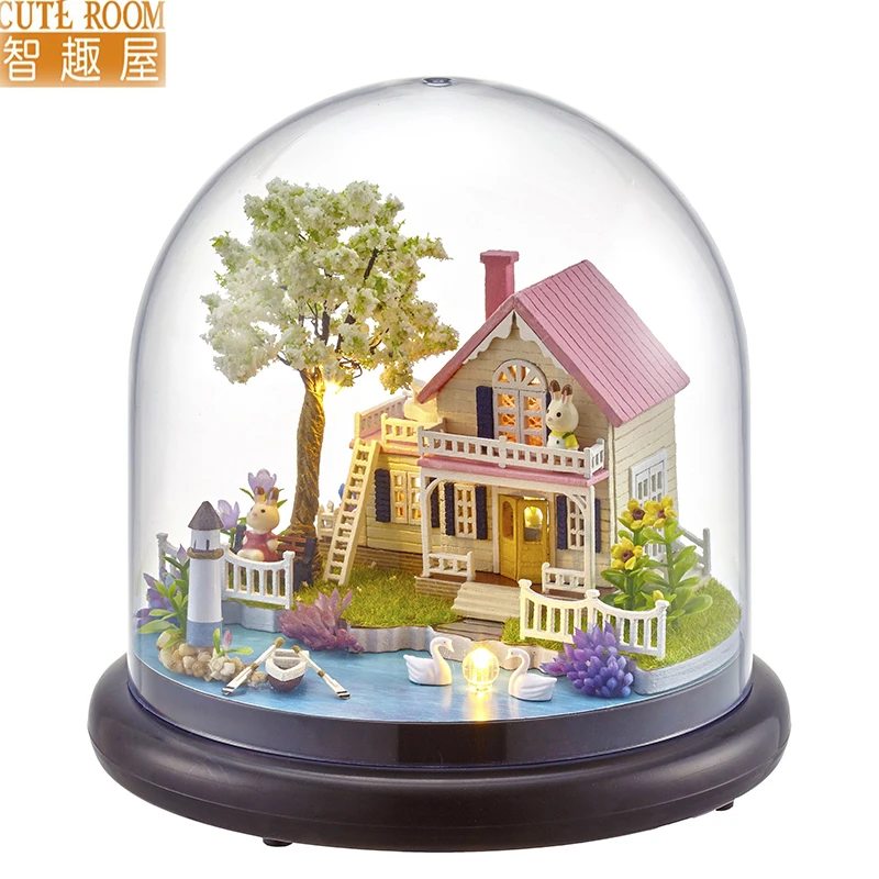 Мебель DIY Кукольный дом Wodden Miniatura кукольные дома мебель комплект Стекло крышка