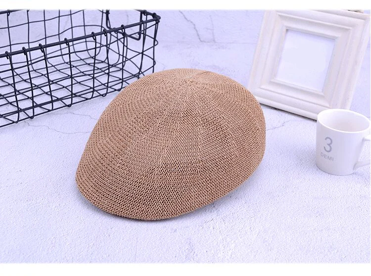 Новая мода лето женский берет шляпа Британский Повседневный кепки Gorras льняные солнцезащитные очки мужской солнцезащитный козырек дышащий соломенный берет кость